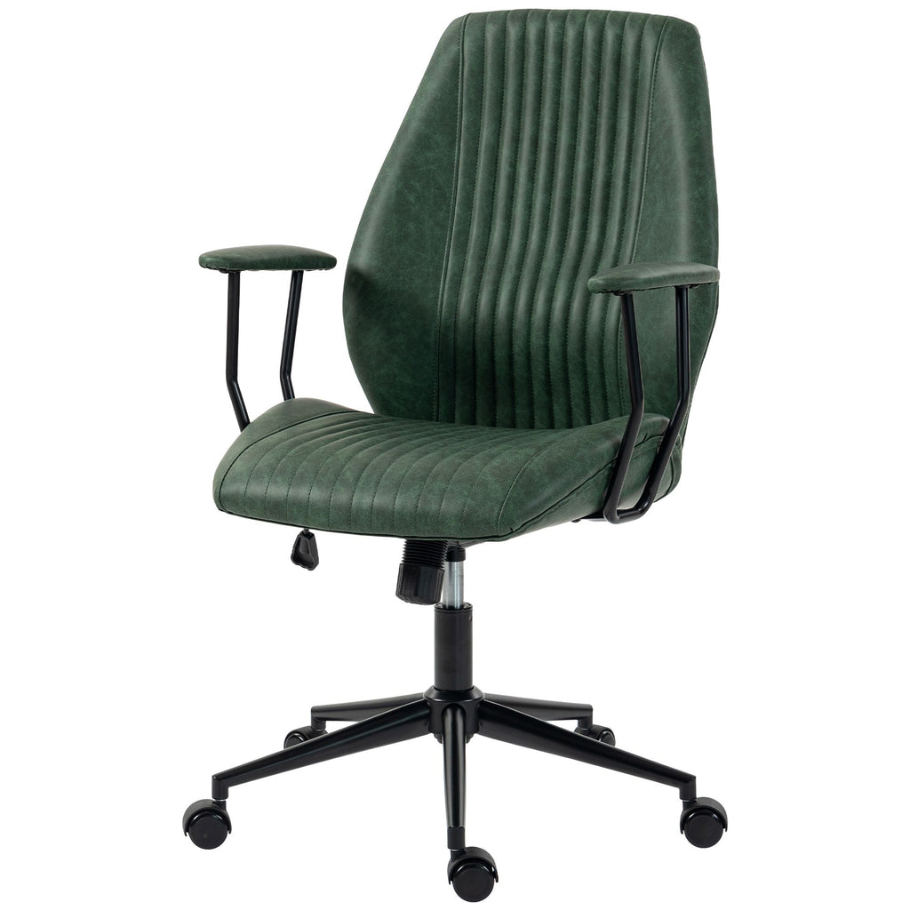 Leather Home Office Desk Chair, Vintage Computer Chair with Padded Arms, 360° Swivel, Adjustable Height, Tilt, Green
