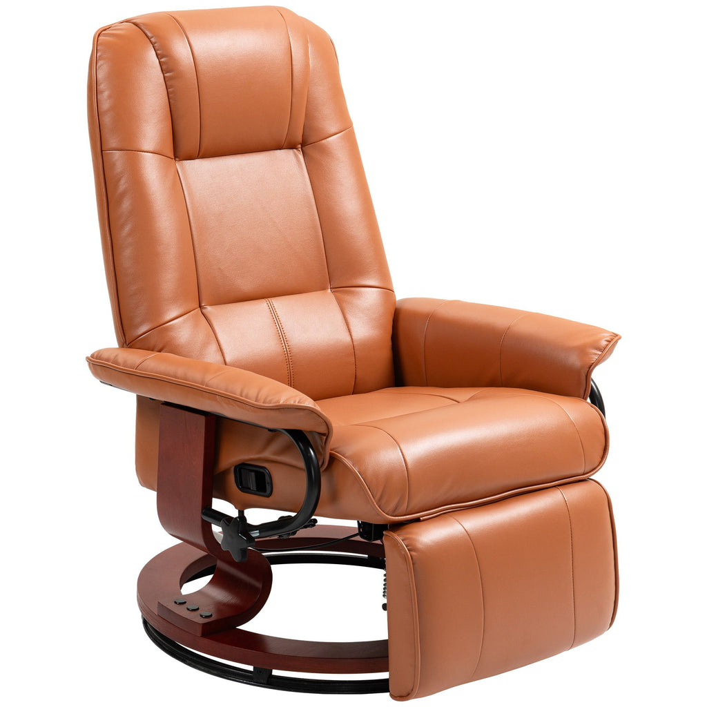 Leather Manual Recliner Adjustable Swivel Lounge Chair with Footrest Armrest and Wrapped Wood Base for Living Room, Light Brown