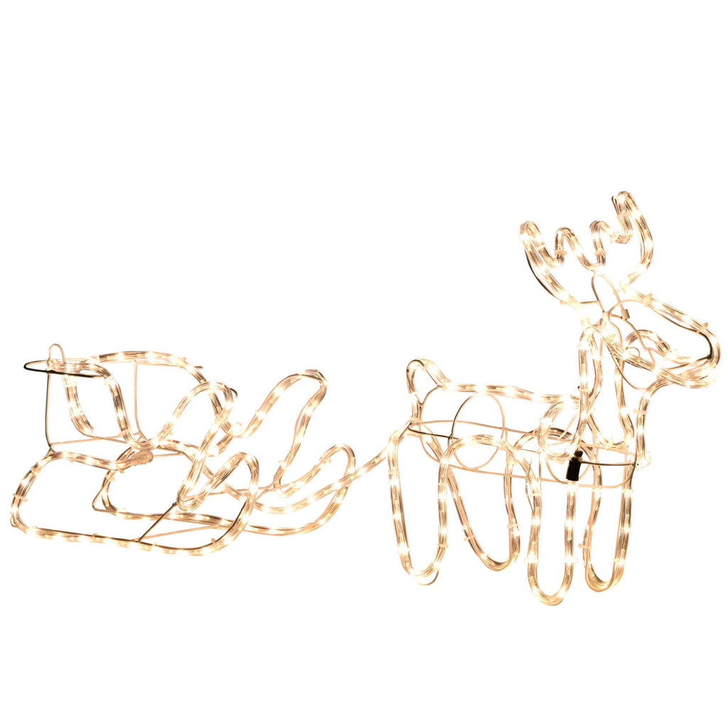LED Christmas Reindeer and Sleigh Decoration 35 Warm White Lights Steel Frame for Yard Indoor Outdoor