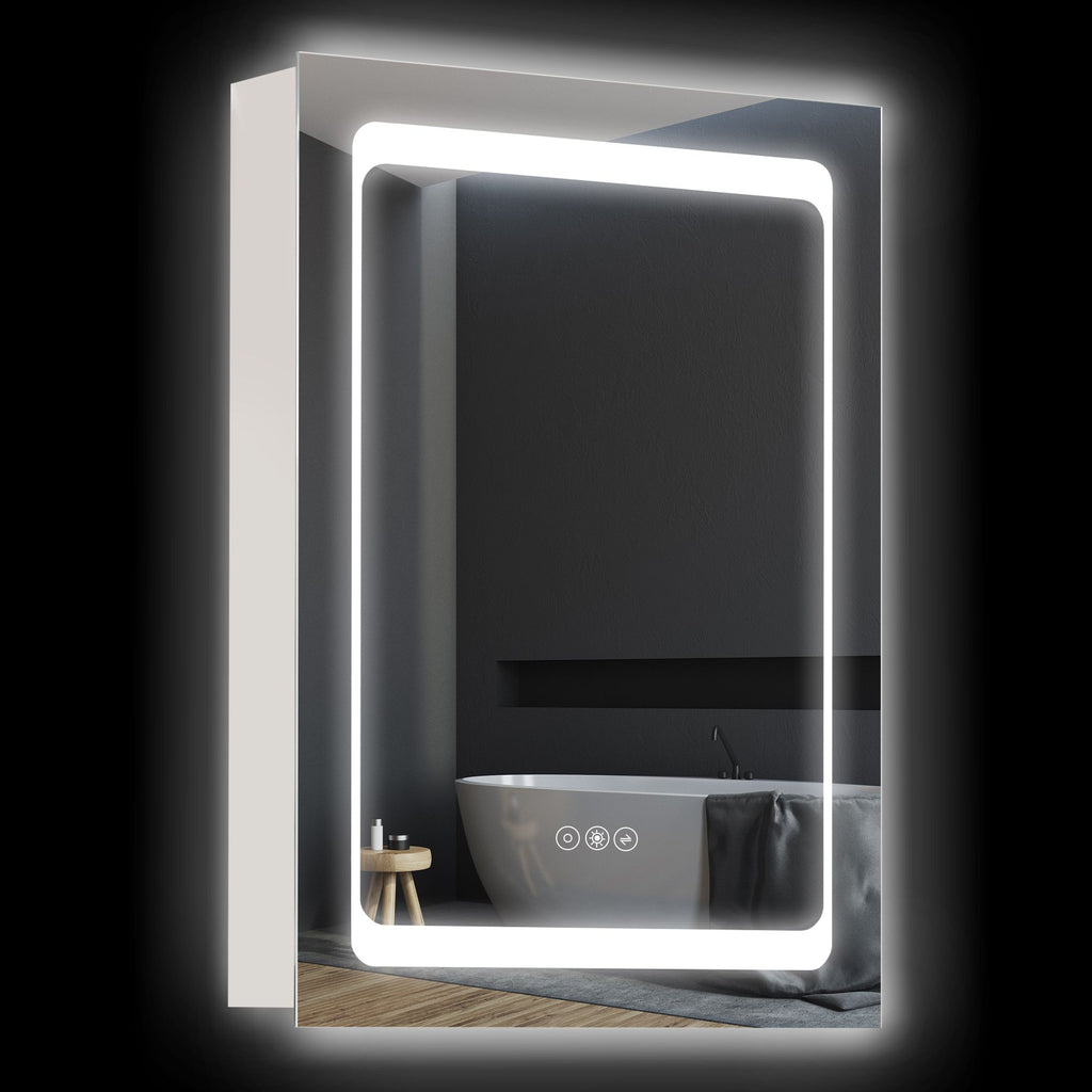 LED Dimmable Medicine Cabinet with Mirror Wall-mounted Bathroom 3-tier Storage Shelves Single Door