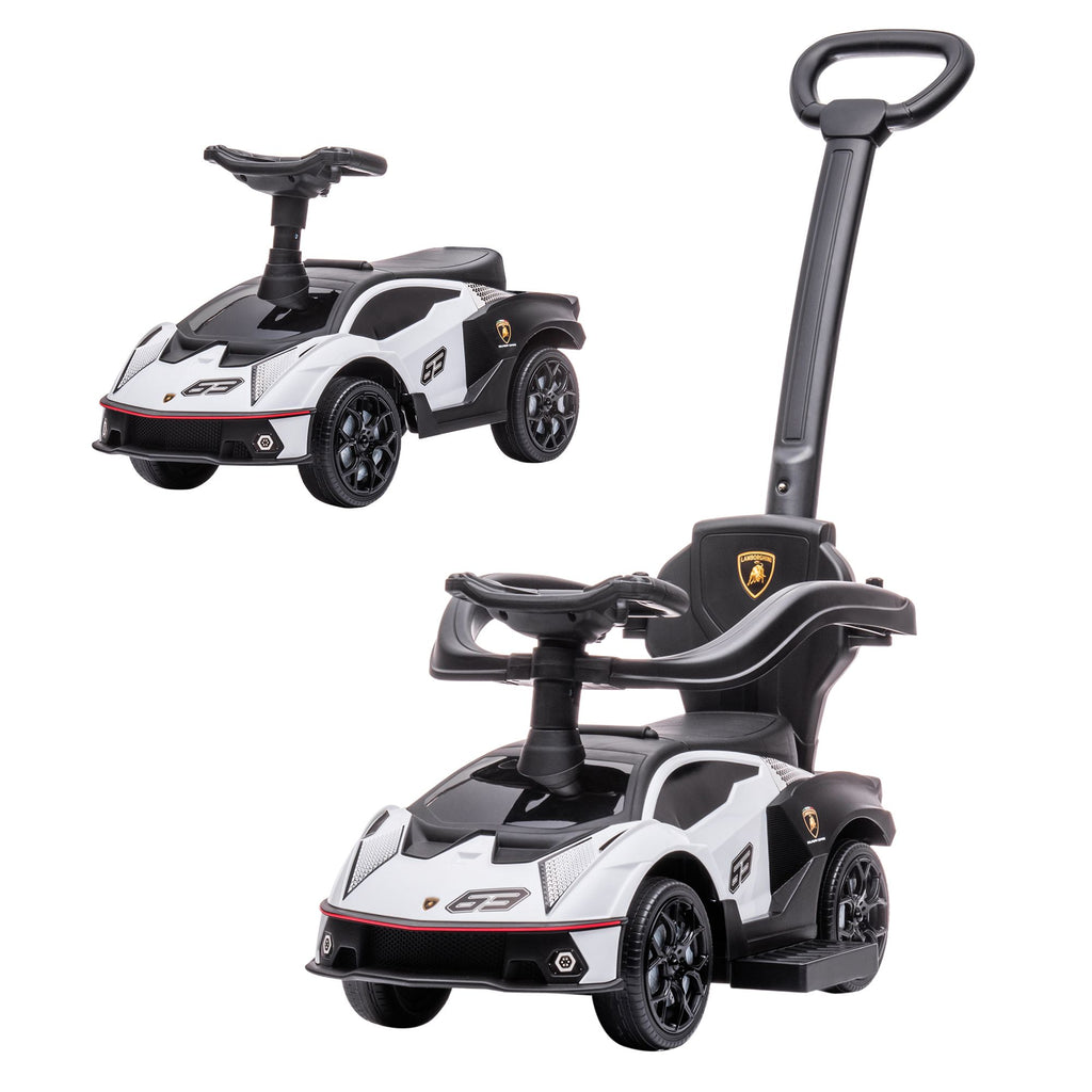 Licensed 2-in-1 Toddler Ride On Push Car Walker | Interactive Steering Wheel, Engine Sounds | Manual Push-Along Toy, White