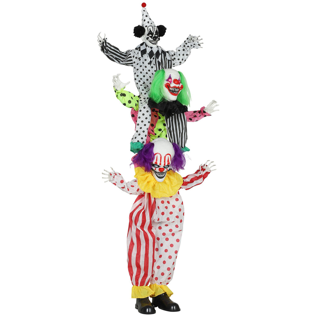 Life Size Stackable Halloween Animated Clown with Red Light Up Eyes, Sound Activated Scary Halloween Decorations