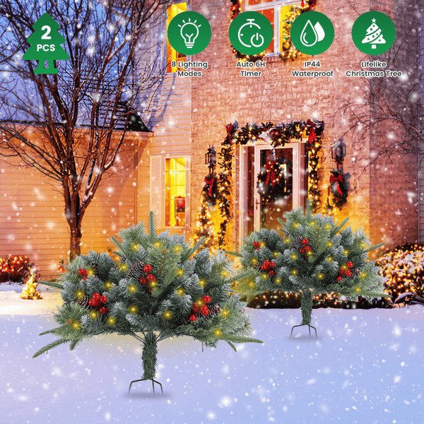 Lifelike Artificial Christmas Tree with 8 Lighting Modes, 50 Warm LEDs, Auto Timer & IP44 Waterproof, Battery Operated for Indoor Outdoor Decor