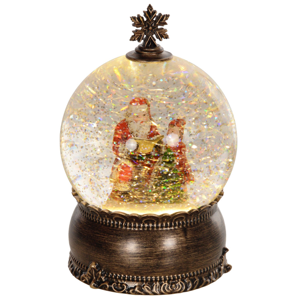 Lighted Christmas Snow Globe with Swirling Glitter, Battery Operated Musical Snow Globe for Holiday, Bronze