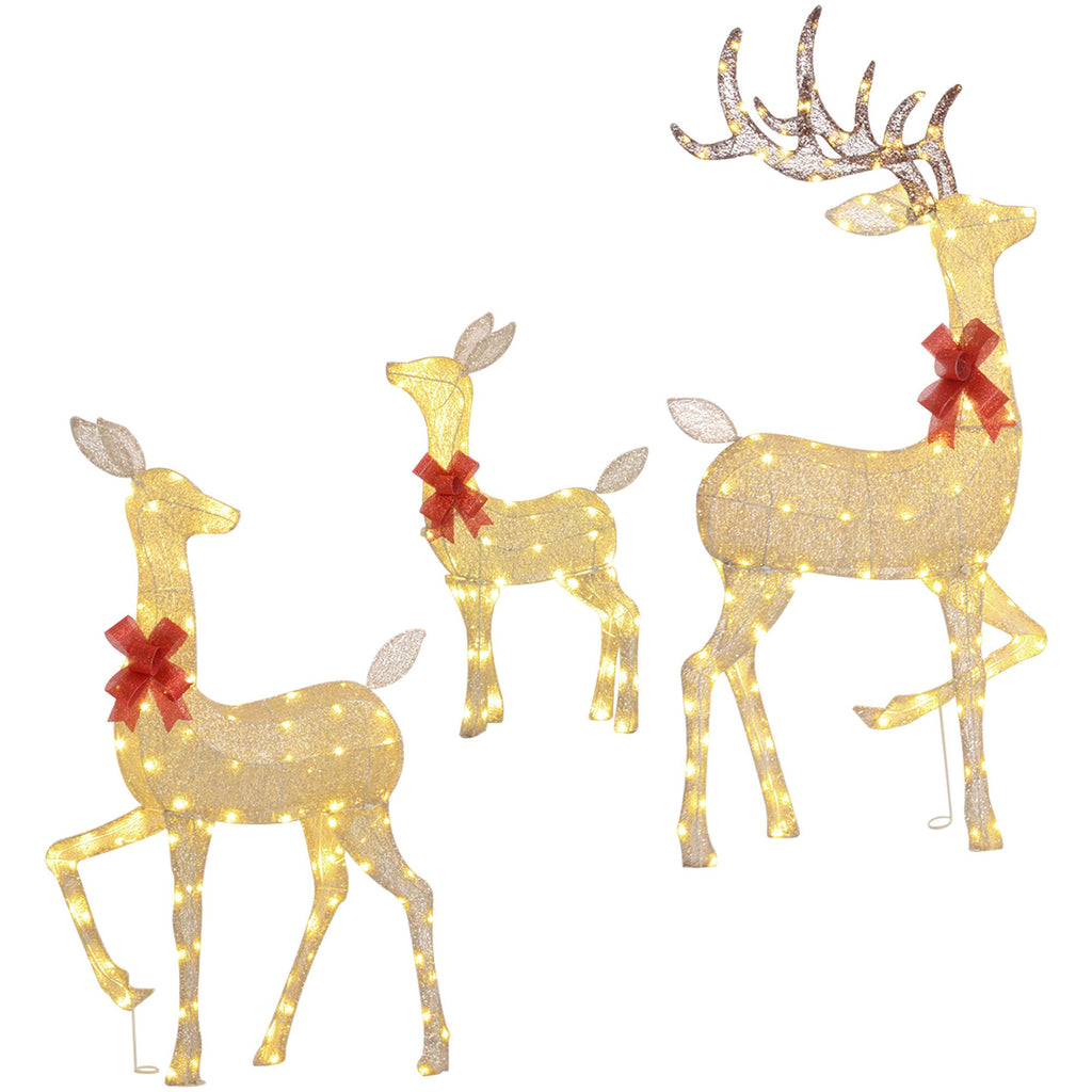 Lighted Reindeer Christmas Decorations, 3-Piece Light Up Christmas Deer Family Set with LEDs for Outdoor, Gold