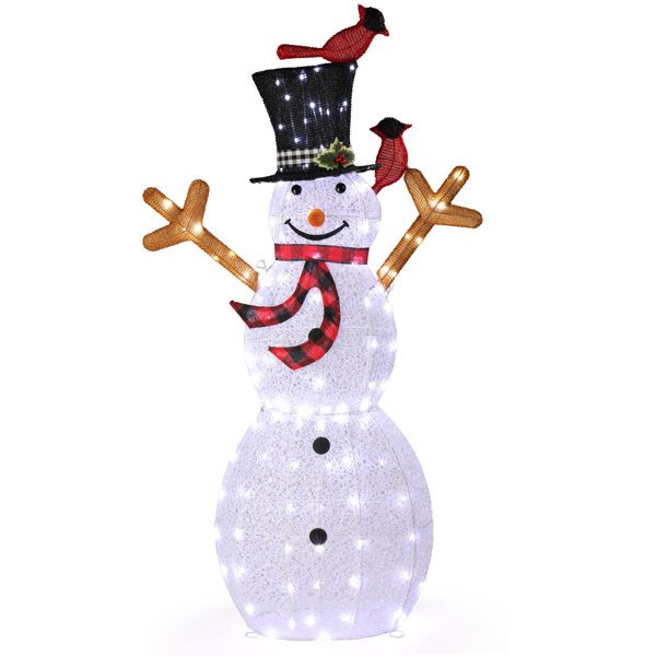 Lighted Snowman Christmas Yard Decorations, Pre-lit Snowman and Birds with 170 LED White Lights and Stakes for Xmas Outdoor Holiday Indoor Decor Lighted Holiday Displays