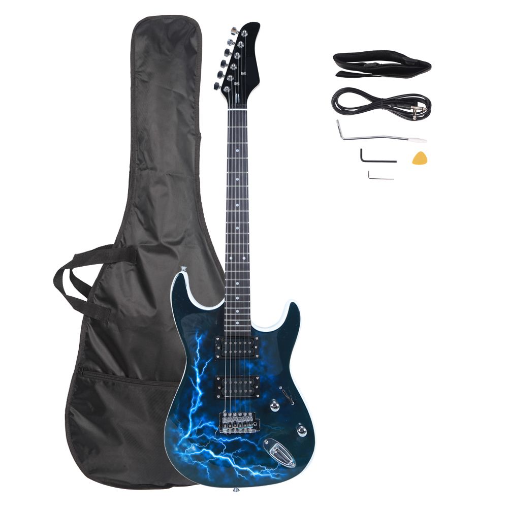 Lightning Style Electric Guitar with Power Cord/Strap/Bag/Plectrums Black & White
