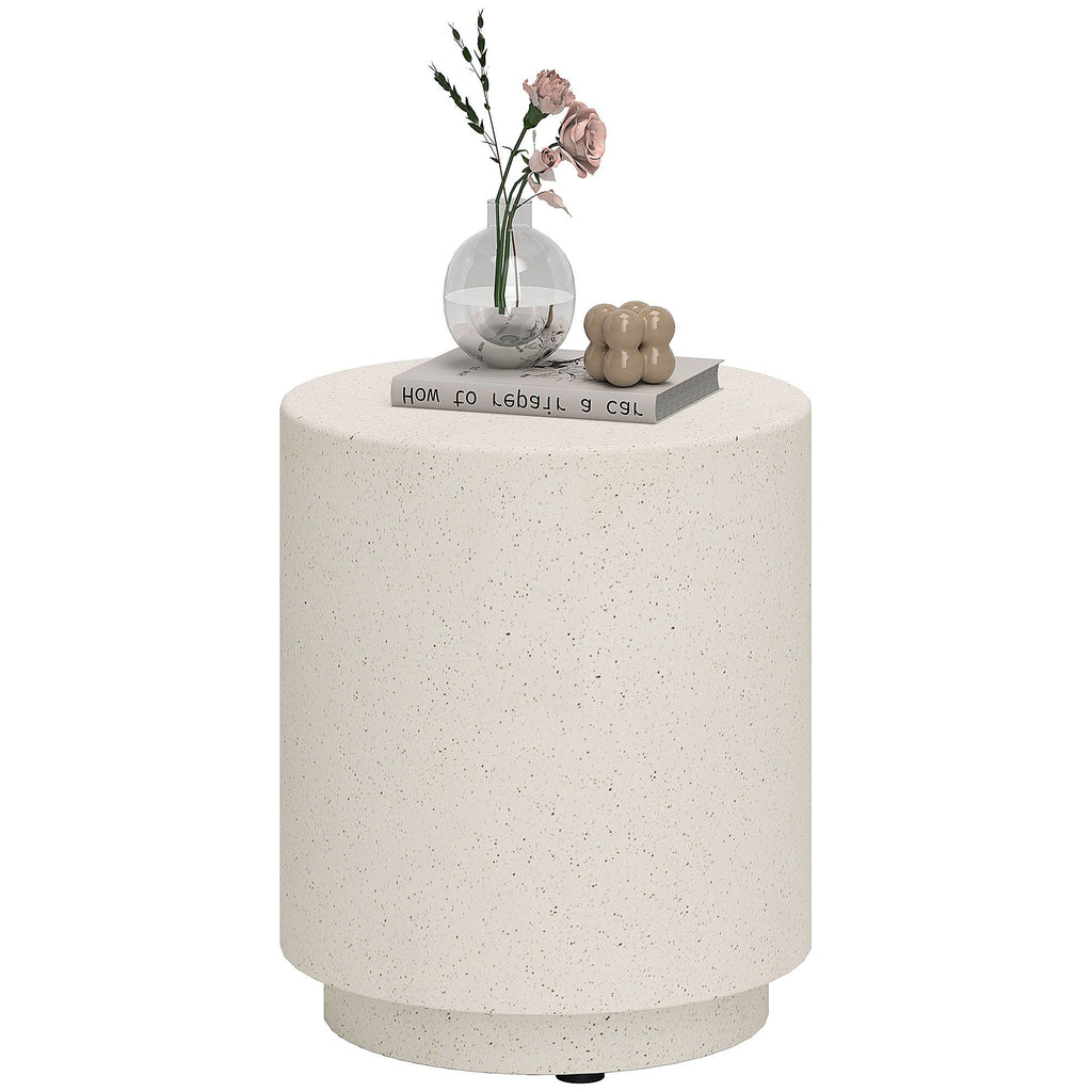 Lightweight Accent Table with Concrete Finish Round Side Table, Light Yellow