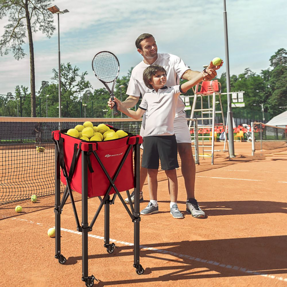 Lightweight Foldable Tennis Ball Teaching Cart with Wheels and Removable Bag