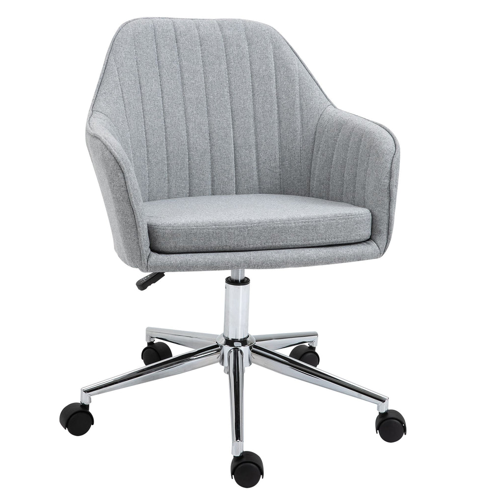 Linen Fabric Swivel Seating: Light Grey Scallop Shape Study/Bedroom Chair with Wheels