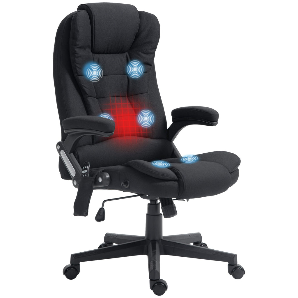 Linen Vibrating Massage Heat Office Chair High Back Recliner Padded Armrests Remote Control Black