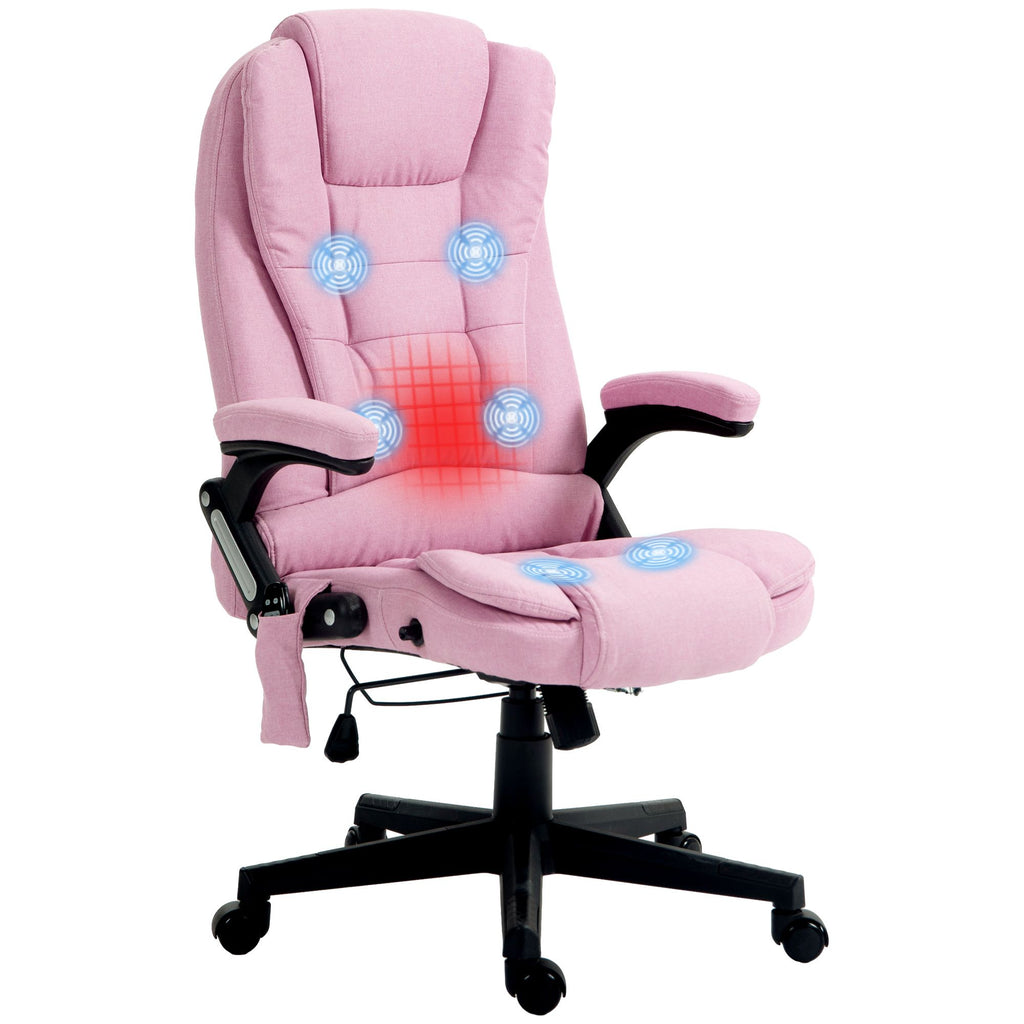 Linen Vibrating Massage Heated Office Chair High Back Reclining Padded Armrests Remote Pink