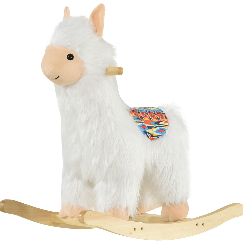 Llama Sheep Style Rocking Horse, Kids Ride-On Toy with Handle Grip & Saddle, Traditional & Fun Toddler Gift, 18-36 Months, White