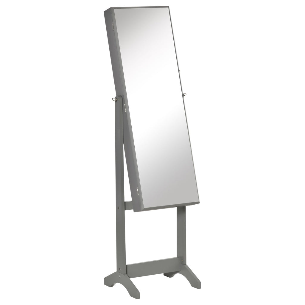 Lockable Jewelry Cabinet with Full-Length Mirror Floor Standing Organizer 4 Adjustable Angles Grey