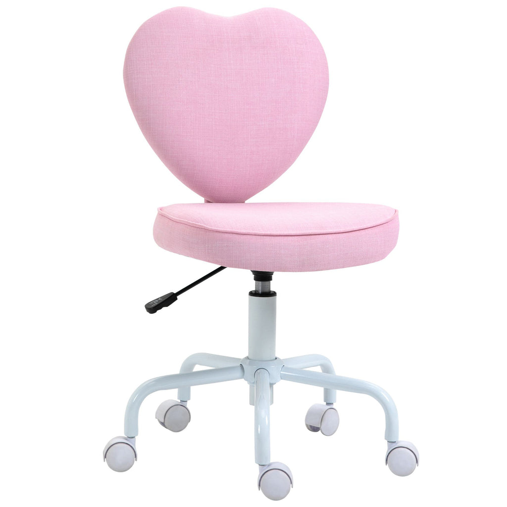 Love Shape Swivel Leisure Chair on Wheels Upholstery Home Office Computer Chair Linen Fabric Vanity Seat for Girls Women