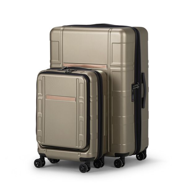 Luggage Expandable Suitcase 2 Piece Set Carry On ABS+PC Spinner Trolley with pocket Compartment Weekend Bag , Khaki Color