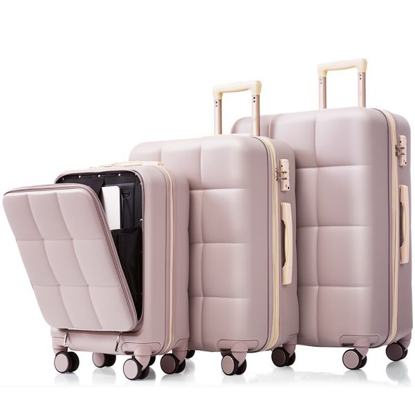 Luggage Sets 3 Piece, 20-inch with USB Port and front opening design, ABS Hard Shell Luggage with Spinner Wheels, Cup Holder