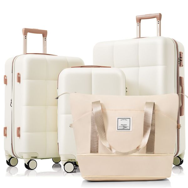 Luggage Sets 4 Piece, 20-inch with USB Port, Expandable ABS Durable Suitcase with Travel Bag, Cup Holder, ABS Hard Shell Luggage with Spinner Wheels, beige