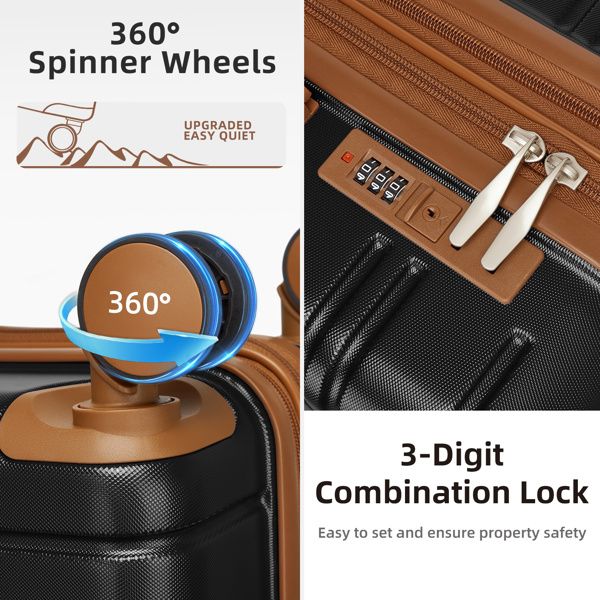 Luggage Sets 5 Piece with Duffel Bags, Hardside Expandable Suitcases with Spinner Wheels, Black