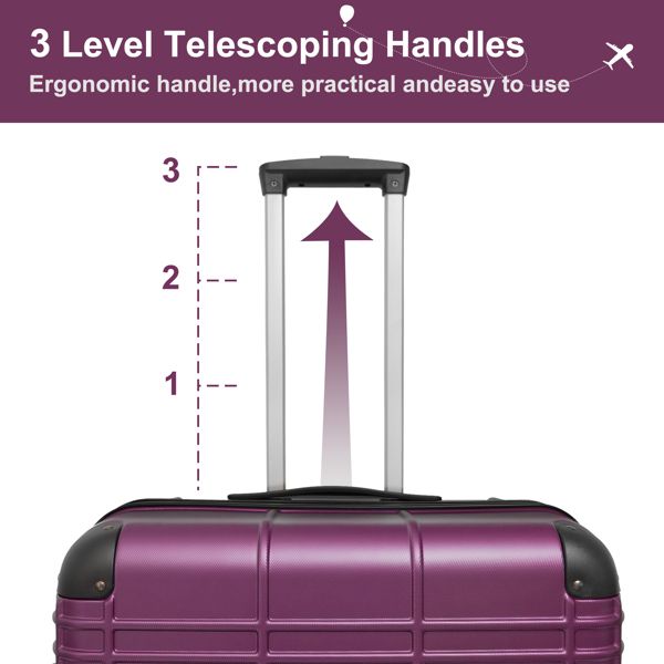 Luggage Sets ABS+PC Hardshell 4pcs Luggage Hardside Lightweight Durable Suitcase sets Spinner Wheels Suitcase with TSA Lock (12/20/24/28),Purple