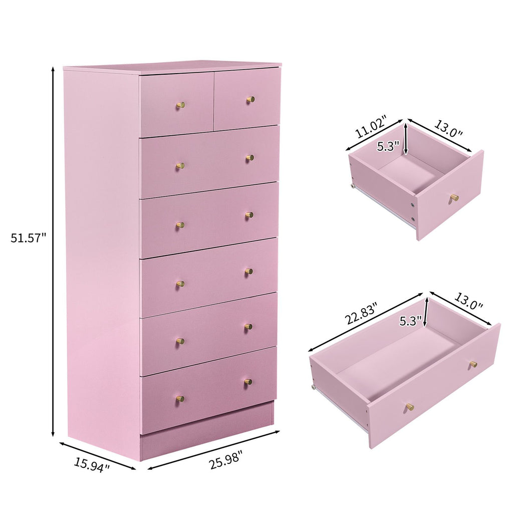 Macaron powder, particleboard with melamine veneer, 66*40*131cm, 5+2 drawer cabinet, matte gold handles