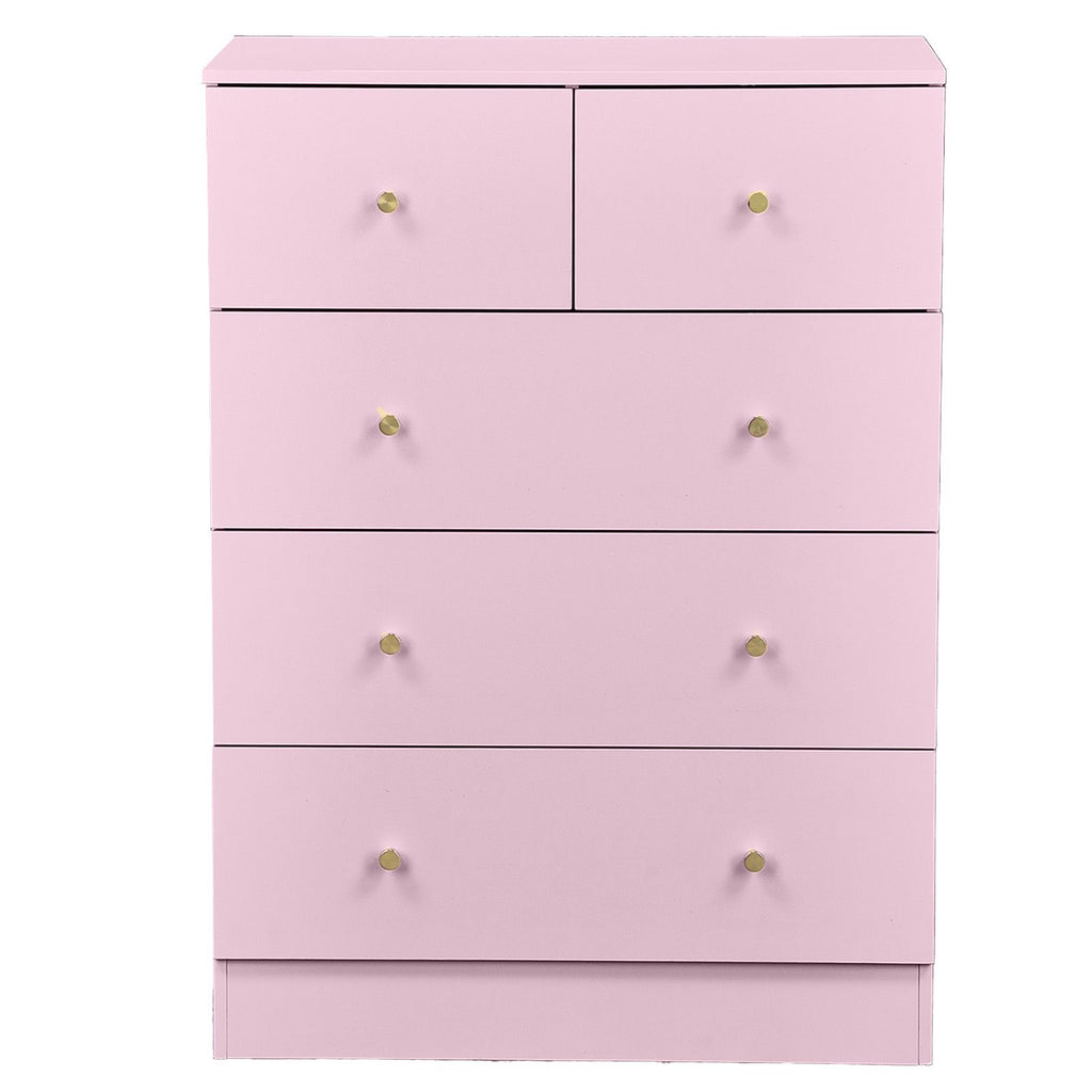 Macaron powder, particleboard with melamine veneer, 66*40*91cm, 3+2 drawer cabinet, matte gold handles