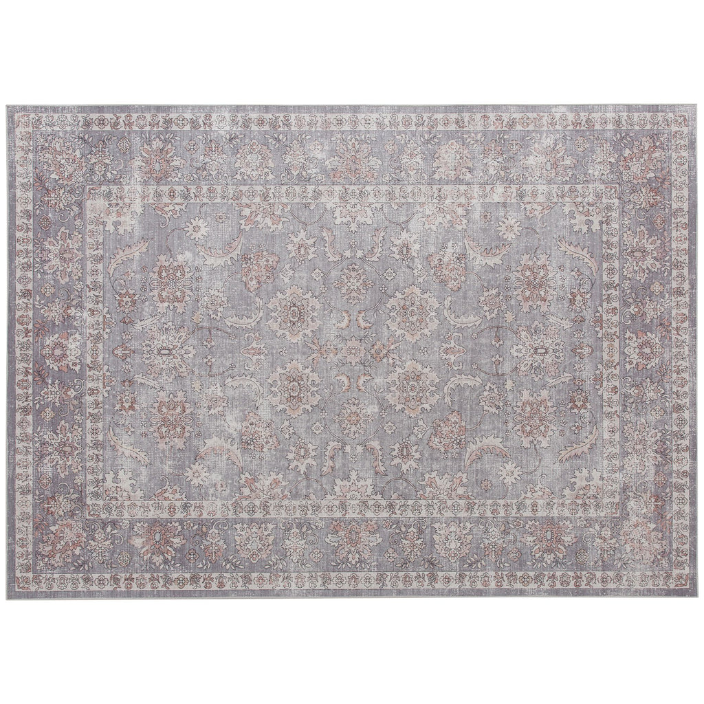 Machine Washable Area Rug 8x10, Non-Slip Traditional Flower Print Floor Carpet for Living Room, Bedroom, Grey and Brown