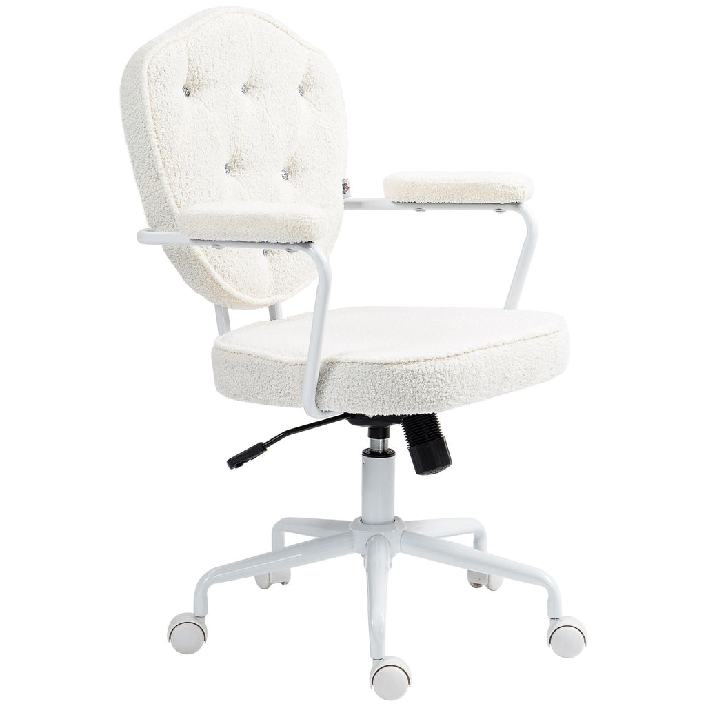 Makeup Vanity Chair, Tufted Cute Desk Chair w/ Wheels & Adjustable Height for Girls Women, Soft Task Chair, Cream White