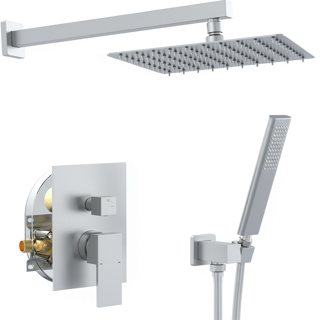Male NPT Brushed Nickel Shower System, Shower Faucet Set for Bathroom Shower Fixtures with 10 Inch Rain Shower Head and Handheld (Pressure Balance Shower Trim Valve Kit Included)