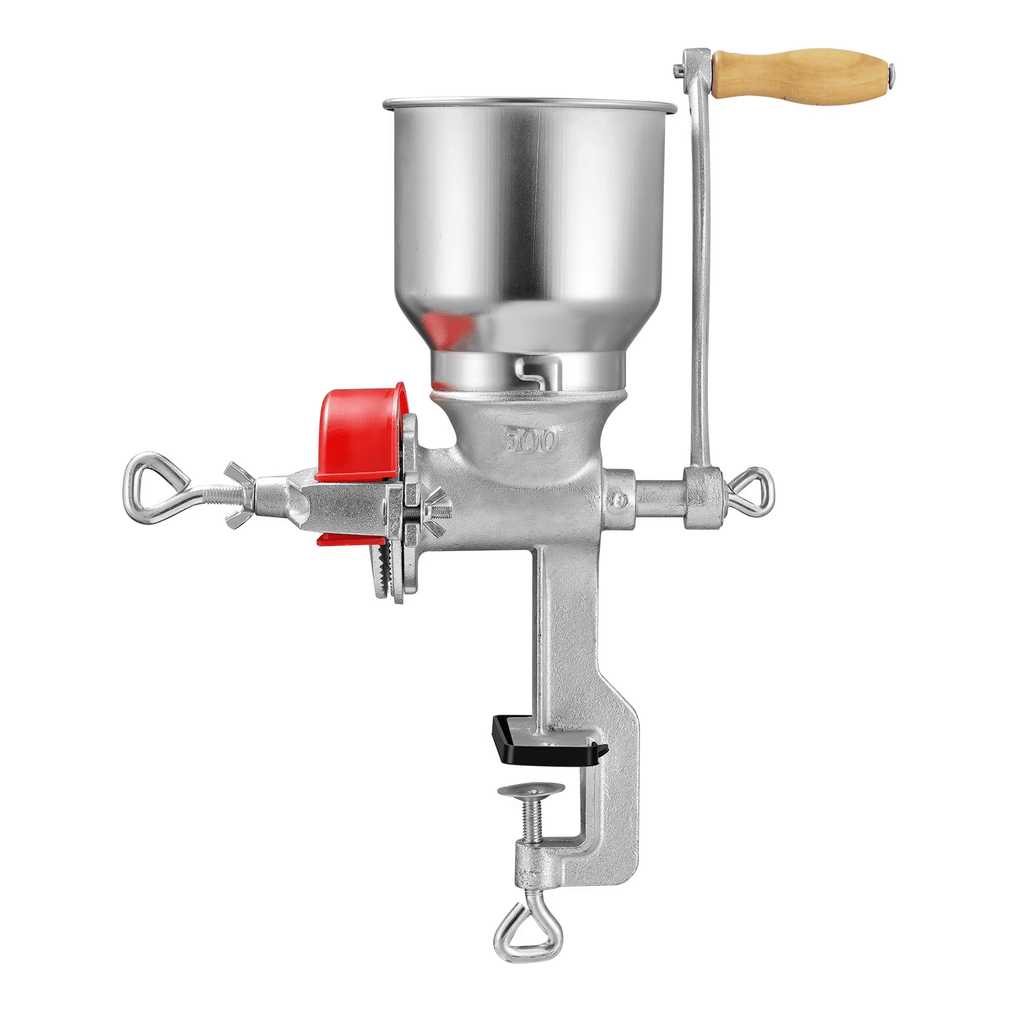 Manual Grain Mill with High Hopper, Hand-Crank Corn Grinder, Durable Cast Iron Wheat Grinding Tool with Stable Table Clamp & Protective Dust CoverforGrains, Spices, Coffee Beans, and Nuts