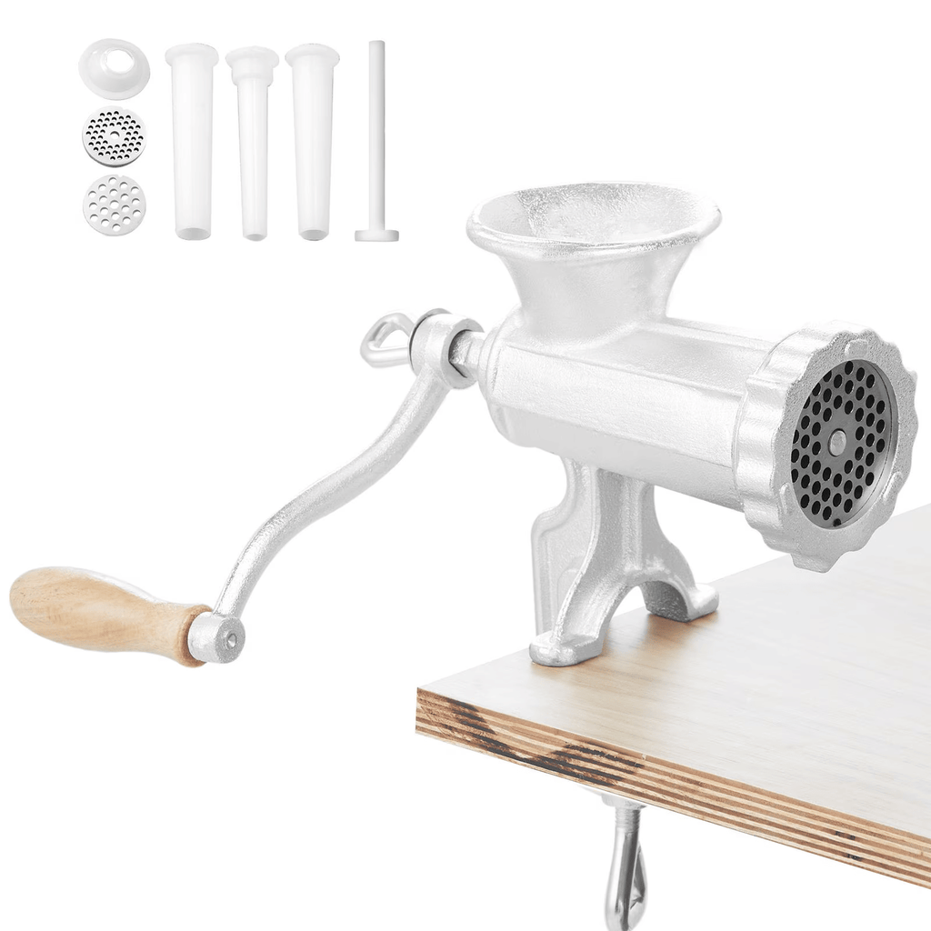 Manual Meat Grinder #8 Cast IronTableClamp 5mm/8mm Plates 3 Sausage TubesforBeef Pork Fish Vegetables