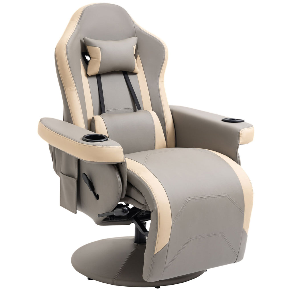 Manual Recliner Armchair, Lounge Chair with Adjustable Leg Rest, 135° Reclining Function, 360° Swivel, Cup Holder & Storage Pocket, Gray