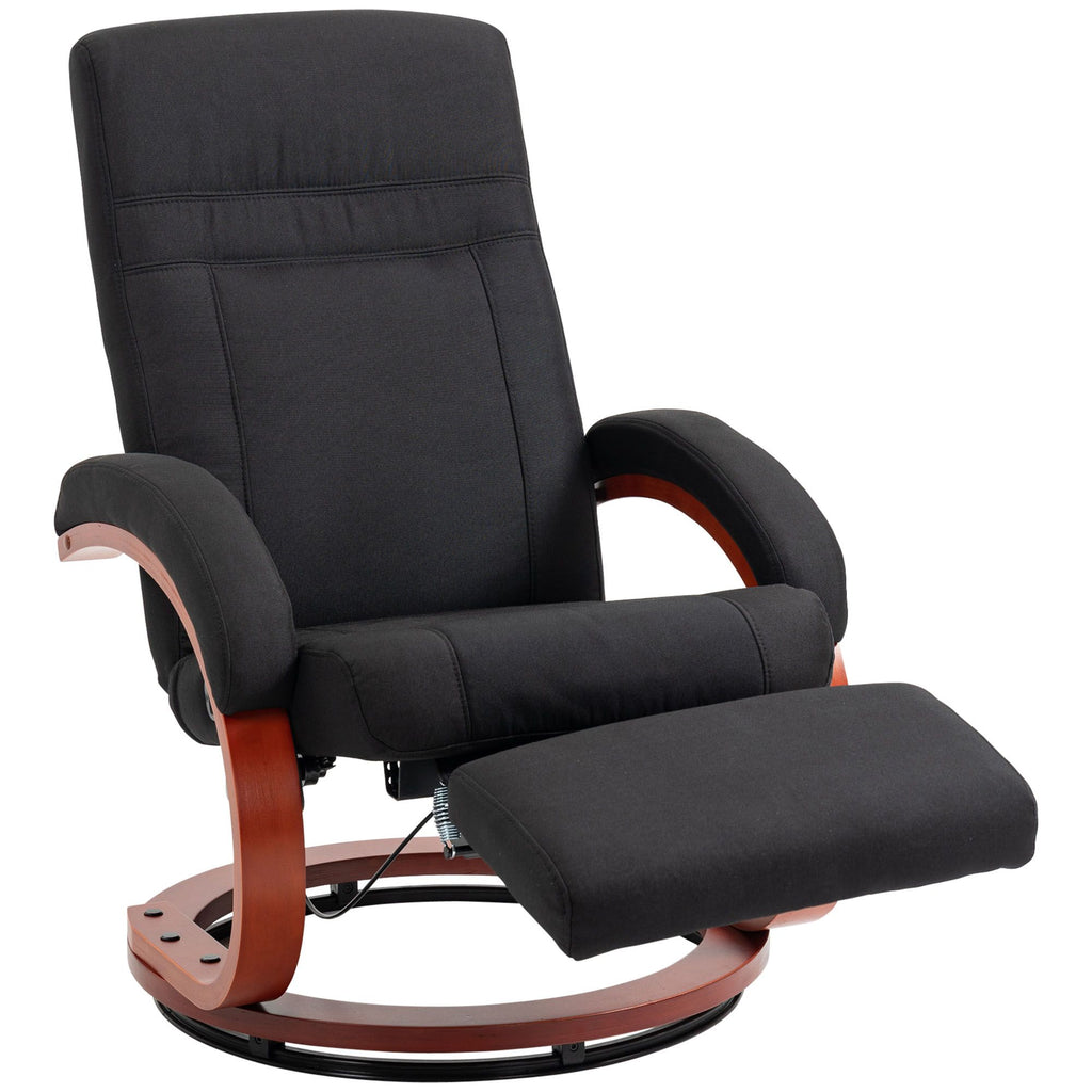 Manual Recliner Chair Swivel Adjustable with Footrest Padded Arms Wood Base for Living Room Black