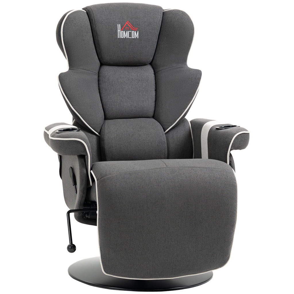 Manual Recliner, Swivel Lounge Armchair with Footrest and 2 Cup Holders for Living Room, Home & Office, 150° Reclining Function, Black