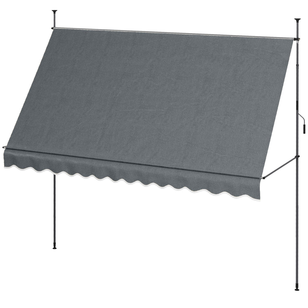 Manual Retractable Awning 11.5x4 ft Freestanding UV Protection Patio Sunshade Dark Gray