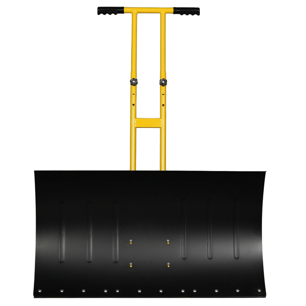 Manual Snow Pusher Cart 36x18in with H-Handle, Black Iron Blade, Yellow Wheels, Snow Plow Cart