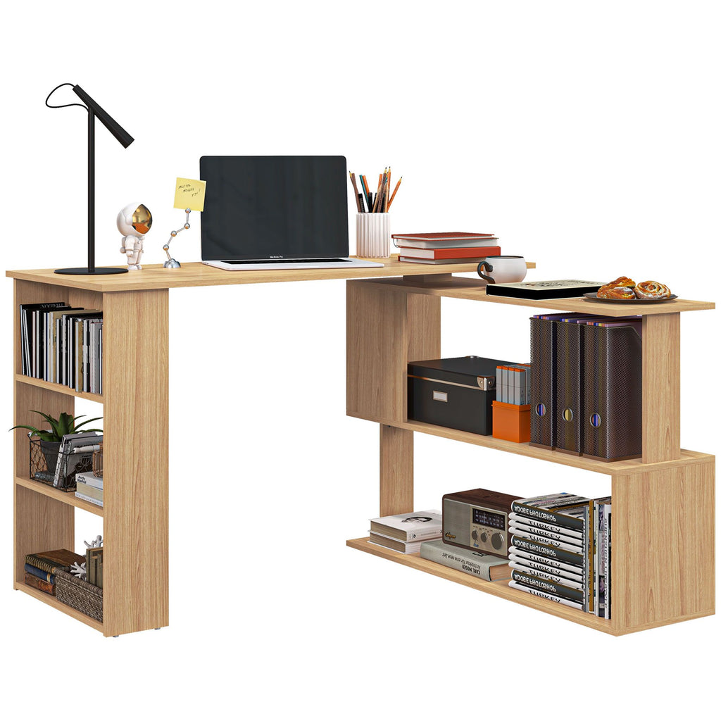 Maple L-Shaped Desk 360° Rotating Corner Computer Desk with Storage Shelves