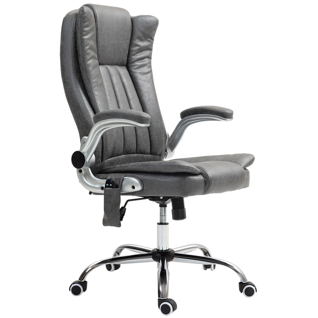Massage Desk Chair, Vibrating Heated Computer Chair with Swivel Wheels, High Back & Flip-up Armrest, Gray
