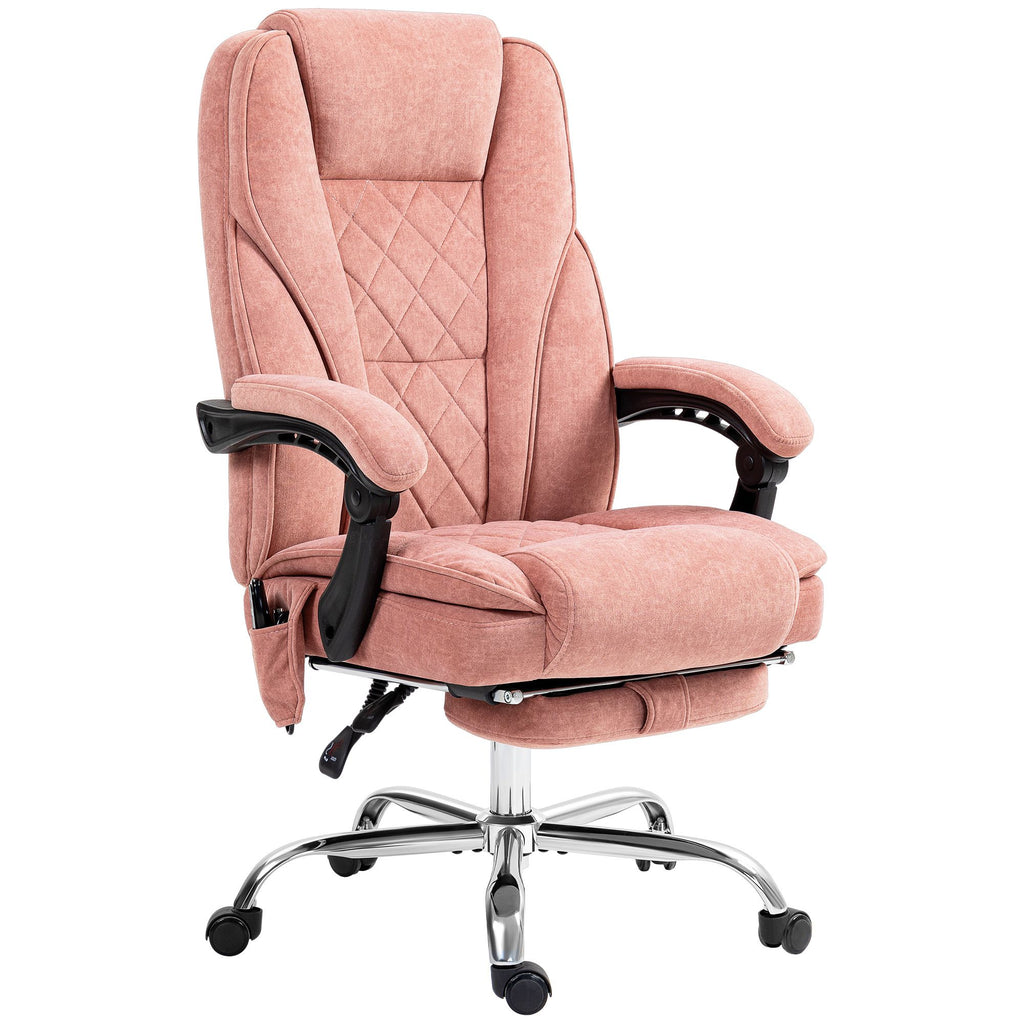 Massage Desk Chair with Footrest, 6-point Vibrating and Heating Functions, Adjustable Height and Back, Pink