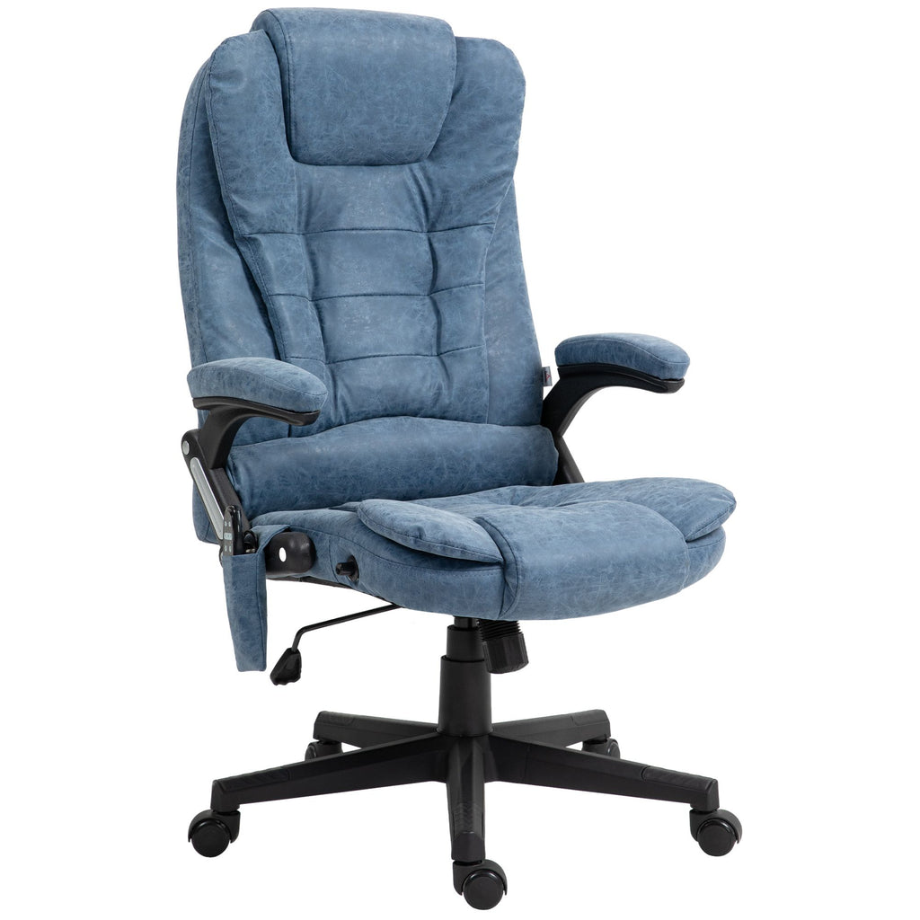 Massage Office Chair, Heated Reclining Office Desk Chair with 6 Vibration Points, Armrest and Remote, Blue