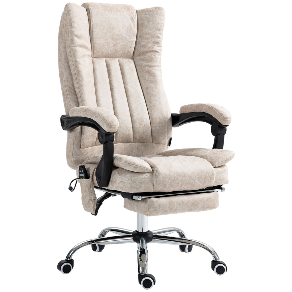 Massage Office Chair High Back Reclining Heat 6 Points Adjustable Height Footrest Cream White