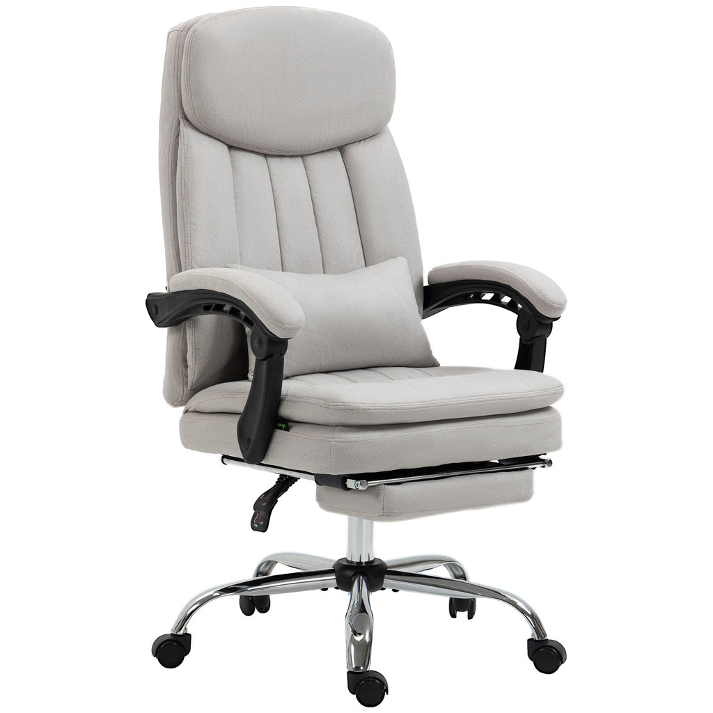 Massage Office Chair Microfiber Vibration Reclining Desk with Footrest Lumbar Support Light Gray