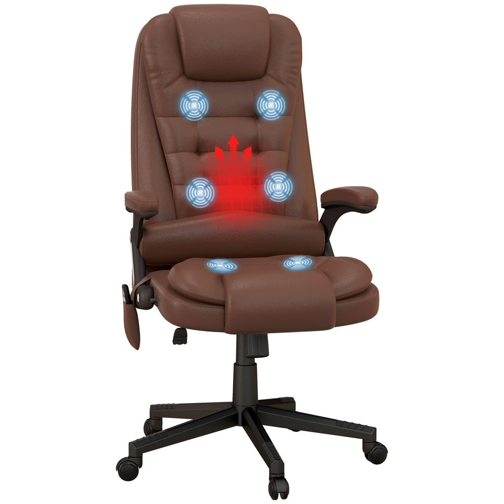 Massage Office Chair Reclining Desk Chair 6 Vibration Points 3 Heating Modes Brown