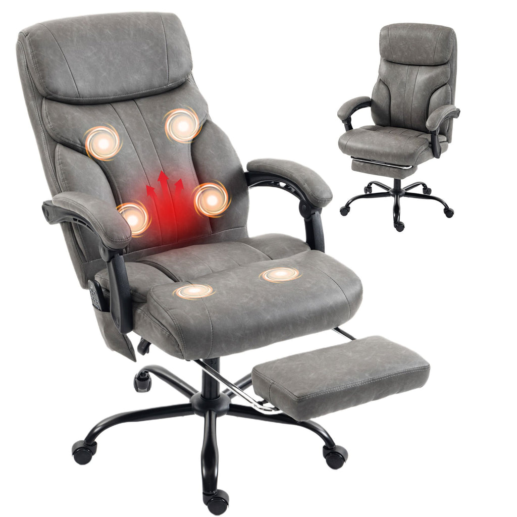 Massage Office Chair Vibration Computer Chair Heated Reclining PU Leather Footrest Height Adjustable Gray
