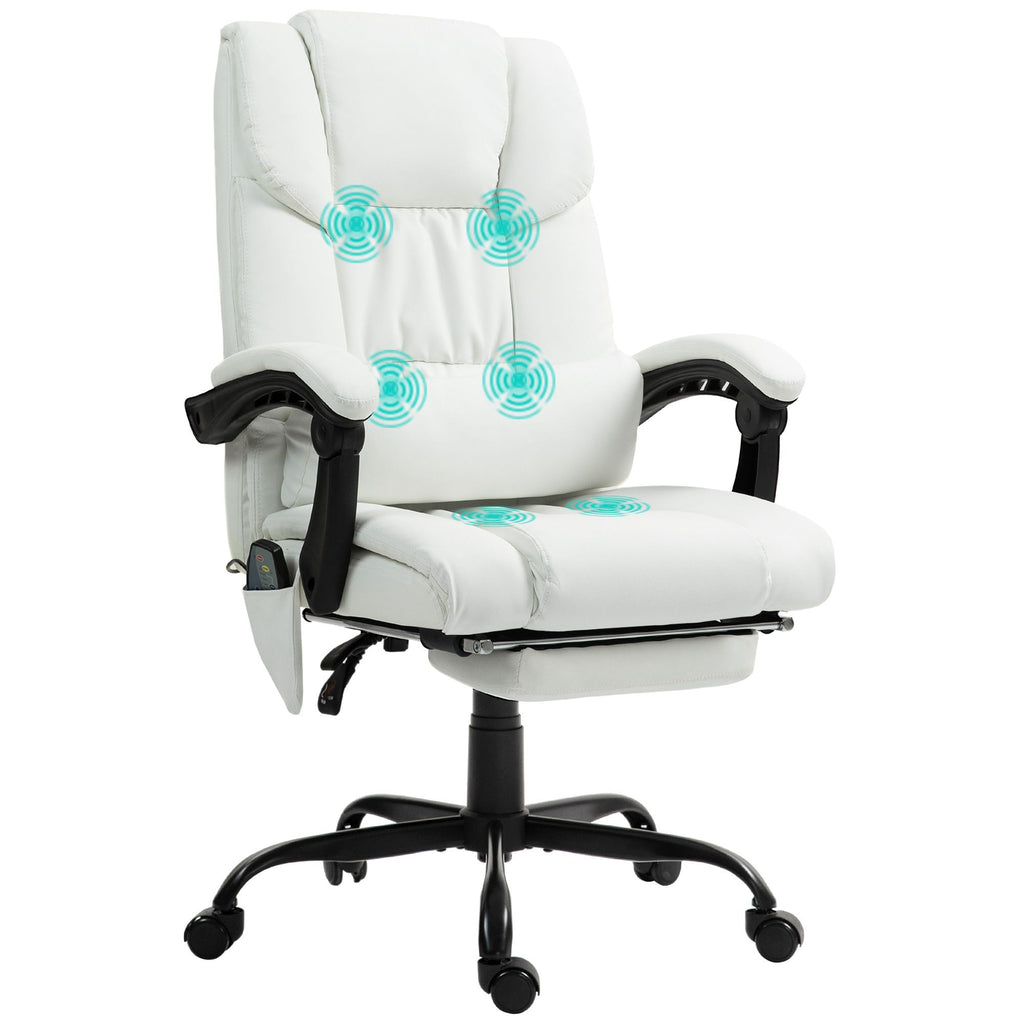 Massage Office Chair with 6 Vibrating Points, High Back Reclining Computer Chair with Footrest and Remote, White