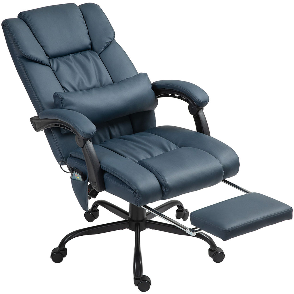Massage Office Chair with 6 Vibrating Points, High Back Reclining Office Chair with Footrest and Remote, Blue