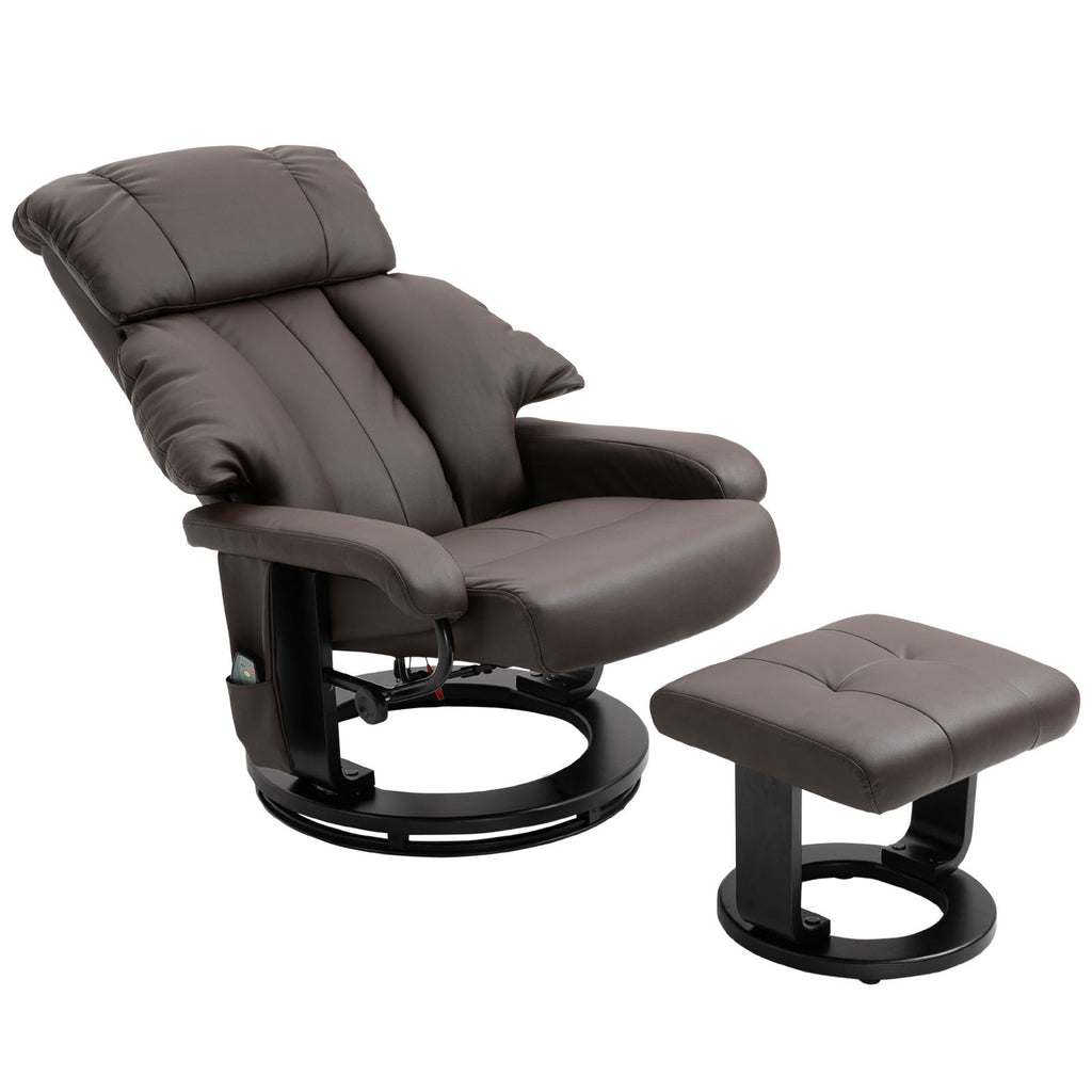 Massage Recliner Chair with Ottoman, 360° Swivel Recliner and Footstool, 10-Point Vibration, Brown