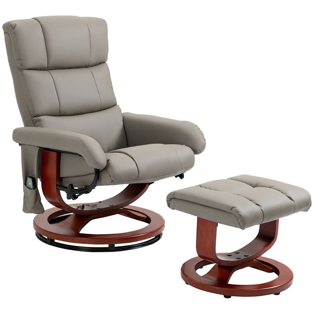 Massage Recliner Chair with Ottoman, Swivel Recliner and Footrest, Faux Leather Reclining Chair w/ Remote Control, Gray