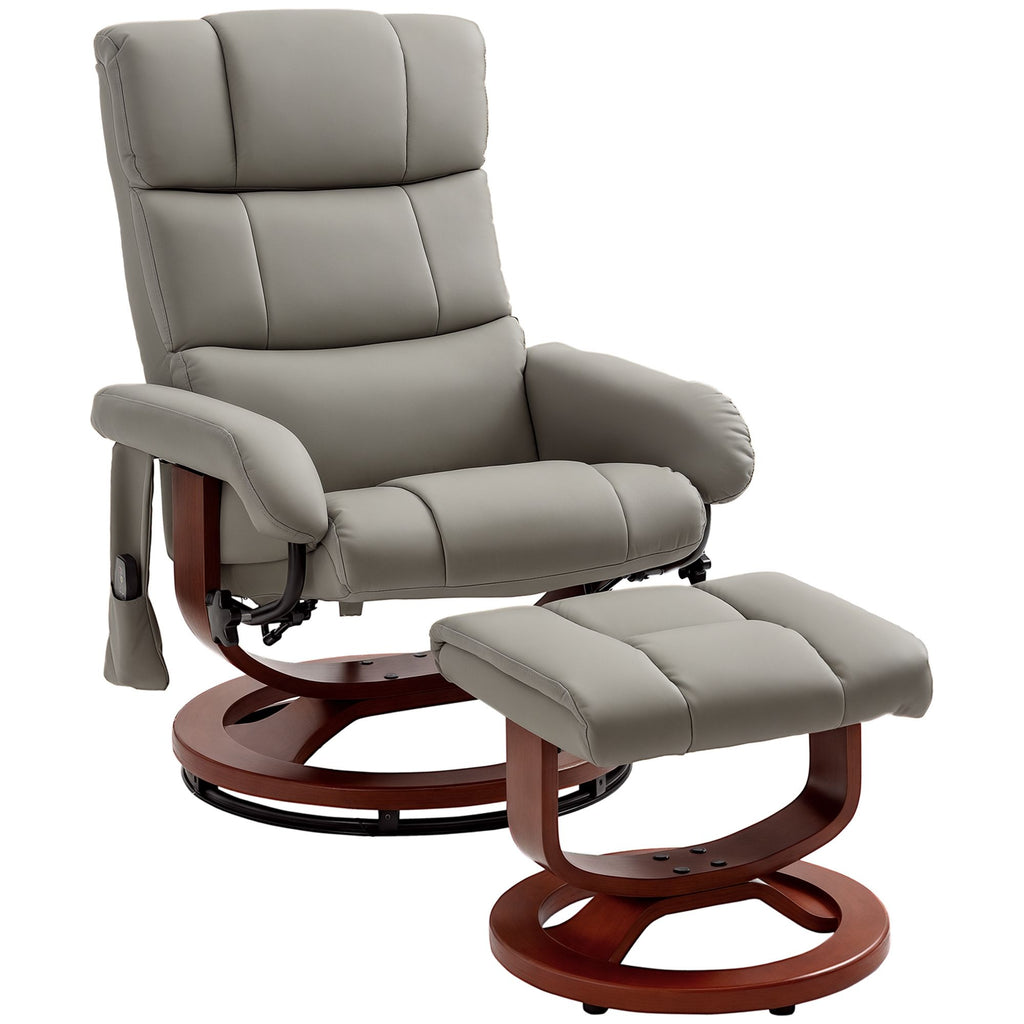 Massage Recliner Chair with Ottoman, Swivel Recliner and Footrest, Faux Leather Reclining Chair with Remote Control, 10 Vibration Point and Side Pocket, Gray