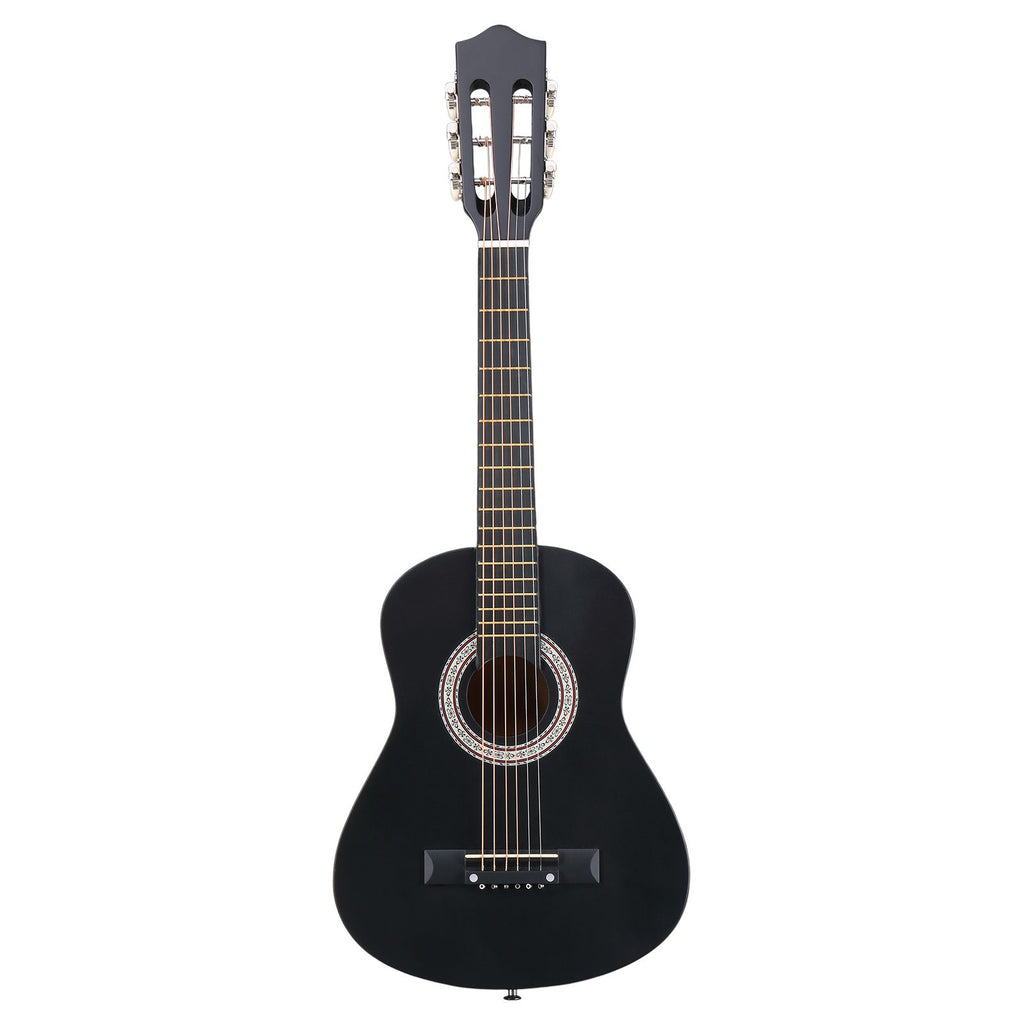 Matte Black 30-inch Round Acoustic Guitar with Picks, Strings, Capo, Case, Tuner, and Strap
